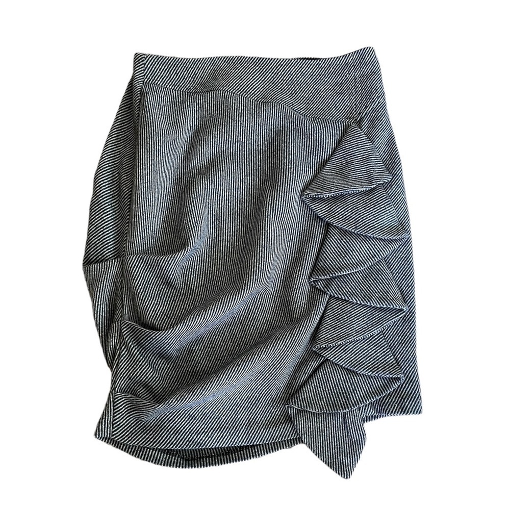 Anthropologie Eva Franco Ruffled Gathered Wool Blend Herringbone Mini Skirt Sz 4